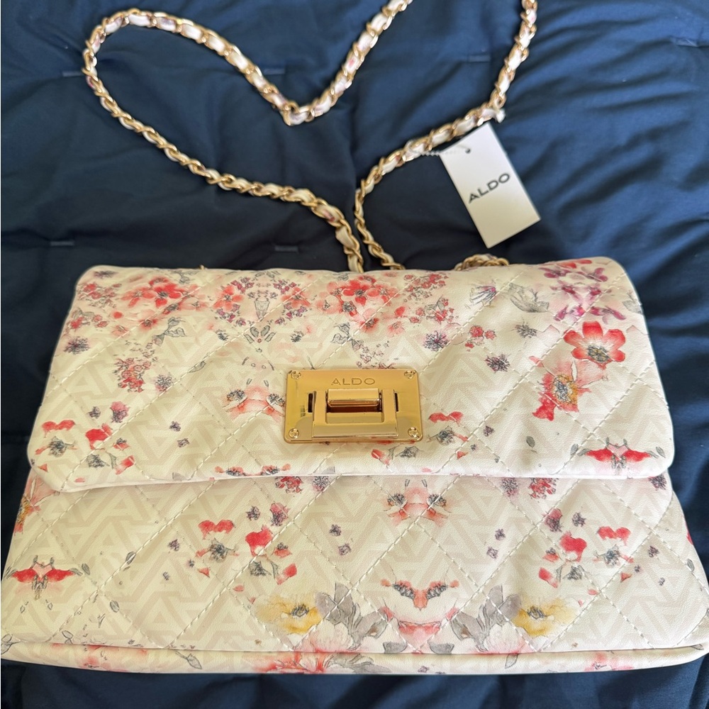 ALDO Quilted Floral Shoulder Bag - Cream and Pink